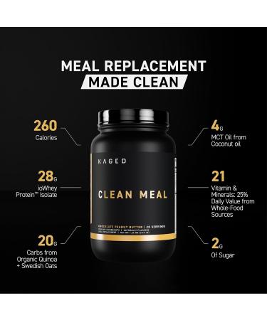 Kaged Clean Meal Powder | Chocolate Peanut Butter | Meal Replacement Shake | Whey Protein Isolate | Clean Carbs MCT Oil Fats Organic Vitamins and Minerals | Supplements for Men & Women | 20 Servings - Buy Online on GoSupps.com