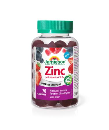 Jamieson Zinc Gummies Mixed Berry Flavour 70 Count Maintains Immune Function & Healthy Skin