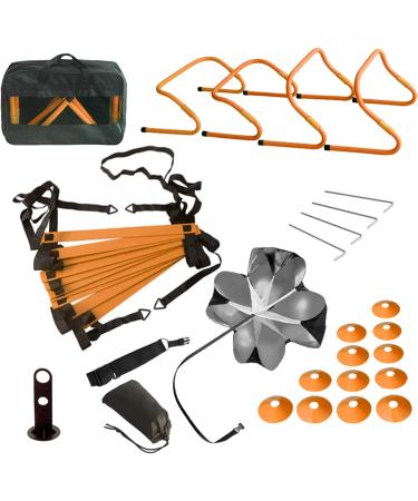TOCO FREIDO 20ft Speed & Agility Training Set - 12 Rung Agility Ladder, 4 Hurdles, 12 Cones, 2 Bands, Parachute - Dark Orange - Buy Online on GoSupps.com