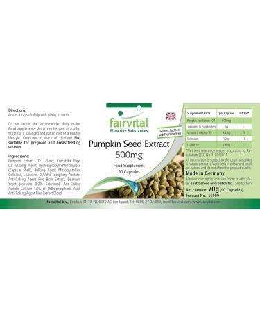 Fairvital | Pumpkin seed extract 500 mg - 90 capsules - 10 times more concentrated with selenium and vitamin E - high - Buy Online on GoSupps.com