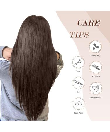 Feshfen Clip In Hair Extensions - 4PCs Synthetic Smooth Long Extensions for Women - Black Brown 50cm - Buy Online on GoSupps.com