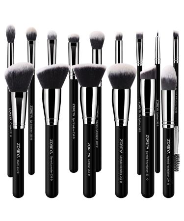 Makeup Brushes Zoreya Makeup Brush Set Premium Foundation Brush Kabuki Brush With Soft and Cruelty-Free Synthetic for Cosmetics Foundation Concealers Powder Blush Blending Face Eye Shadows Brush Sets 15-1BS