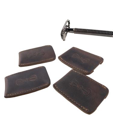 Hide & Groom: Set of 4 Double Edge Safety Razor Protective Sheaths - Handmade Full Grain Leather Shaving Travel Covers for Groomsmen in Bourbon Brown - Buy Online on GoSupps.com