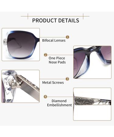 Shop JM Bifocal Reading Sunglasses for Women - Oversized UV Protection Sun Readers with Clear Blue Lenses (2.5x) - Buy Online on GoSupps.com