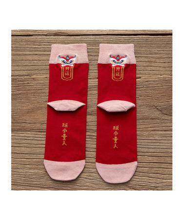 4 Pairs Chinese New Year Red Socks Embroidered Men's and Women's Cotton Socks for The 2022 Natal Year Comfortable Couple Sports Socks 36-42 (Color : Red+Pink)