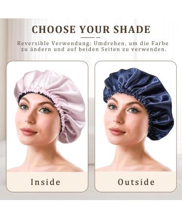 Welrog Adjustable Satin Hair Hood for Women - Reversible Silk Bonnet Sleep Cap in Blue & Pink | Perfect for Nighttime Hair Care - Buy Online on GoSupps.com