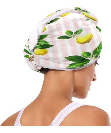 Lemon Stripe Dry Hair Cap & Quick Dry Towel Set | Super Absorbent Soft Comfortable | Shop Internationally - Buy Online on GoSupps.com