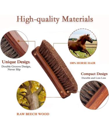 Premium Horse Hair Shoe & Boot Brush Set with Wooden Handles - Brown - Buy Online on GoSupps.com