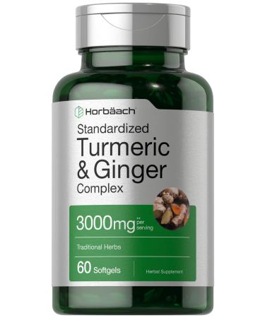Turmeric and Ginger Supplement 3000 mg | 60 Softgel Capsules | Turmeric Curcumin Complex with Black Pepper Extract | Non-GMO, Gluten Free | by Horbaach