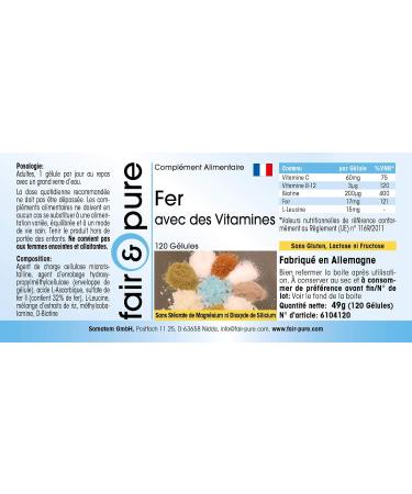 SoMatEm Fair & Pure Iron capsules with vitamin C biotin and vitamin B12 covers 100 of the daily iron requirement vegan without magnesium stearate 120 capsules - Buy Online on GoSupps.com