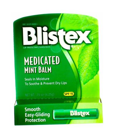 Blistex Medicated Lip Balm Protectant/Sunscreen SPF 15 Mint 0.15 OZ Pack of 2