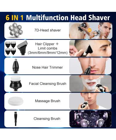 Bald Men's 7D Head Shaver - IPX7 Waterproof Electric Razor | 6-in-1 Beard Grooming Kit with LED Display | Wireless Charging & Wet/Dry Rotary Shaver - Buy Online on GoSupps.com