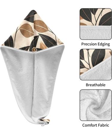 Black Brown Leaves Hair Towel 2 Pack - Super Absorbent Quick Dry Hair Turbans for Women & Girls - Buy Online on GoSupps.com