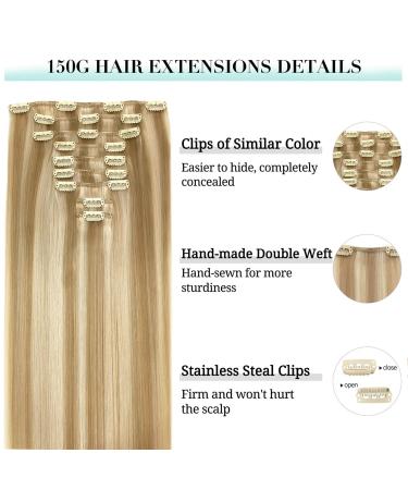 Buy Doores Clip In Extensions - Real Hair Dirty Blonde Highlights 24 Inch (60cm) 150g Remy Thick & Natural - Buy Online on GoSupps.com