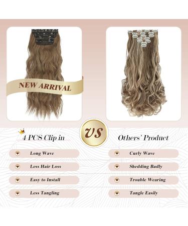 Feshfen 4PC Clip-In Hair Extensions - Synthetic Wavy Hair Golden Brown Mixed 50cm - Perfect for Women! - Buy Online on GoSupps.com
