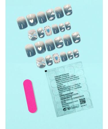 24pcs Ombre 3D Bow Coffin Fake Nail Heart 3D Press on Nails Ombre 3D Bow Nails Luxurious Nails Acrylic Nails Fake Nails For Women Girls - Buy Online on GoSupps.com