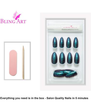 Bling Art Almond False Nails Fake Stiletto Water Green Purple 24 Long Tips - Buy Online on GoSupps.com