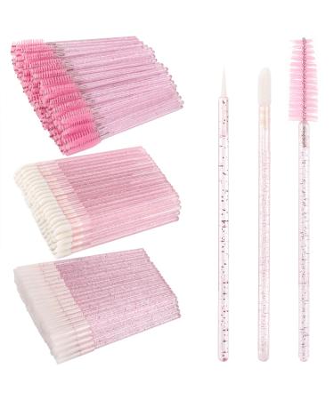 300pcs Eyelash Extension Supplies Kit 100 Disposable Mascara Wands 100 Lip Brushes 100 Disposable Eyeliner Brushes(Crystal Pink) 100 eyelash brush+100 lip brush+100 eyeliner brush