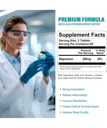 Hydrogen Water Tablets Hydrogen Water Supplement for Brain Health - 12 ppm H2 Tablets with Magnesium to Support Cognitive Function Mental Clarity & Energy Levels 120 Count (Pack of 1) - Buy Online on GoSupps.com