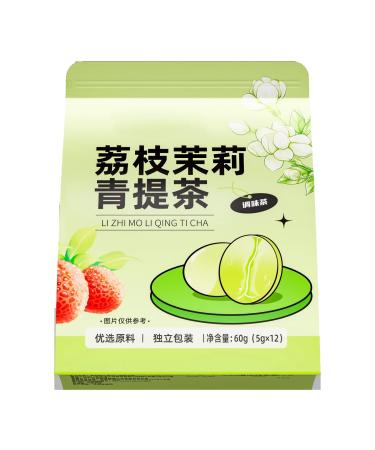 XFLHXY Lychee Jasmine Green Grape Oolong Tea Premium Loose Tea Natural Fruit & Flower Infusion Refreshing Iced Tea Option 21oz60g Green 12 bags