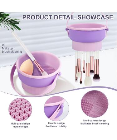 Portable Makeup Brush Cleaning Bowl 3-in-1 Silicone Makeup Brush Cleaning Bowl with Lanyard for Drying and Storage Accessories Function (Purple) - Buy Online on GoSupps.com