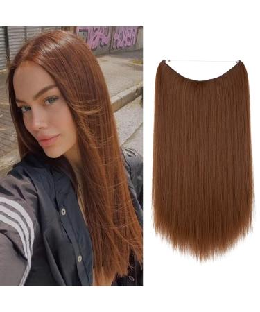 SARLA 22 Inch Invisible Wire Hair Extensions Light Auburn Long Straight Synthetic Hairpieces Adjustable Transparent Headband for Women No Clip 22 Inch (Pack of 1) Light Auburn