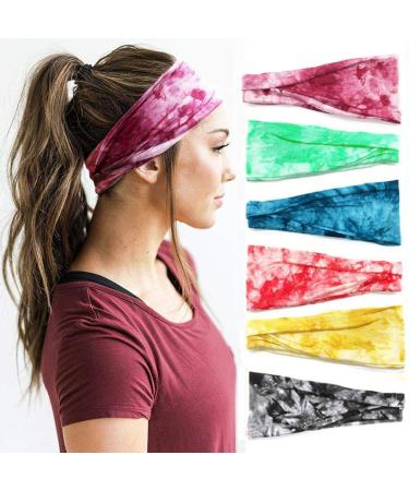 Huachi Women's Headbands Yoga Workout Exercise Tie Dye Bandeau Headband Sweat Wicking Hair Bands Color Set 8