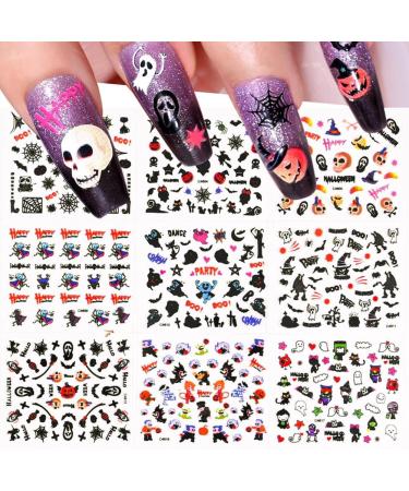 24 Sheets Halloween Nail Art Sticker Set - Self-Adhesive Skull Pumpkin and Bat Nail Art Decals for Manicure Design and Decoration - Buy Online on GoSupps.com