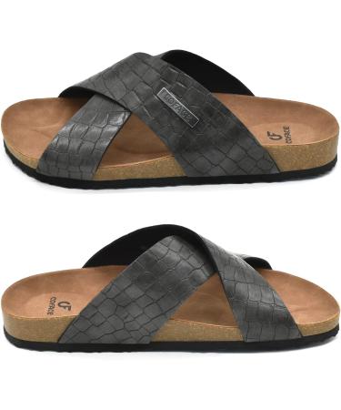 COFACE Men's Leather Flat Sandals - Fashion Cork Beach Slides with Arch Support in Grey - Size 7.5 - Buy Online on GoSupps.com