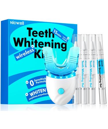 Nicwell Teeth Whitening Kit for Sensitive Tooth: 3 x 35% Carbamide Peroxide Gel & 1 Safe Remineralizing Pen - Teeth whitening LED light for Glow Gen Aged 18-34 - Oral Care for Dentist Office Daily use