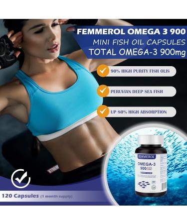 FEMMEROL Omega 3 Fish Oil 120 Capsules 2000mg Per Serving - Enteric Coated Deep Sea Fish Oil Supplements with 1800mg EPA and DHA for Healthy Brain Heart and Cardiovascular - 90% Purity - NON GMO - Buy Online on GoSupps.com