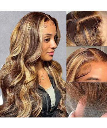 20Inch Highlight Ombre Lace Front Wig Human Hair 13x4 Transparent HD 4/27 Honey Blonde lace frontal Wigs Pre Plucked with Baby Hair 150% Density Colored Body Wave Lace Front wig Human Hair Natural Hairline Piano Color 20... - Buy Online on GoSupps.com