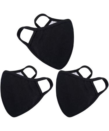 Adult Face Mask Reusable Washable Breathable Unisex Protective Comfortable Cloth - 3 Masks Black