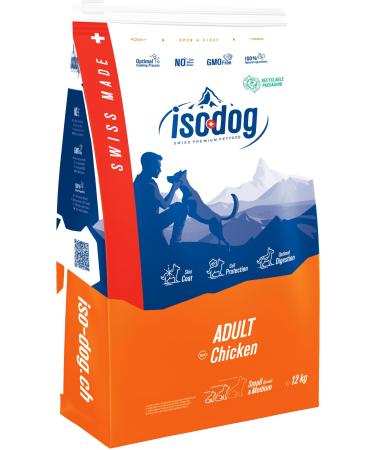 Iso dog - Premium Croquettes for Adult Dogs of Small and Medium Breeds - Gluten-free - Optimal digestion - Rich in Chicken - 12kg - GMO-free - 100% Natural raw materials