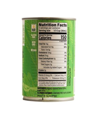 Natural Value Organic Coconut Milk 13.5oz Cans - Pack of 12 | USDA Certified, Non-GMO, Vegan - Buy Online on GoSupps.com