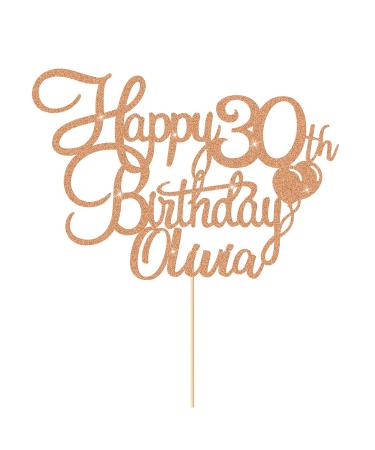Cake Topper Personalised Birthday Cake Topper Cake Decor Glitter Cake Toppers with Any Name Age 1st 10th 16th 18th 20th 21st 30th 40th 50th 60th 70th 80th (Rose Gold)