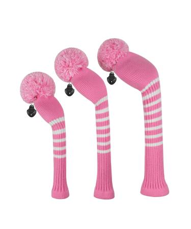 Scott Edward Golf Headcovers for Woods Set of 3 Fits Well Driver(460cc) Fairway Wood and Hybrid(UT) The Perfect Change for Golf Bag Pink white stripes