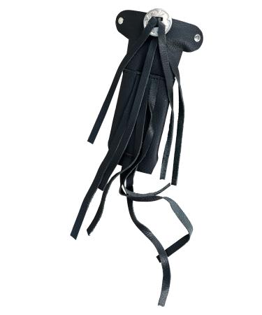 Urban Kevlar Long Genuine Black Leather Hair Tube With Hair Clip And Studded Hair Wrap