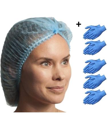 100 Pcs-21 Bouffant Disposable Hair Net Caps Bundle with Gloves - Blue (21 Inch) | For Microblading, Tanning, Food Service, Sleeping - Buy Online on GoSupps.com