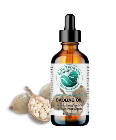 Bella Terra Oils - Baobab Oil 4 oz - Dive into The Essence of African Treasure Abundant in Antioxidants Best for Achieving a Silky Skin Glow 4 Fl Oz (Pack of 1)