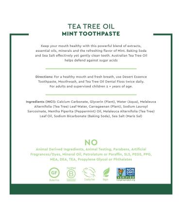 Desert Essence Tea Tree Oil Toothpaste - Mint 6.25 Oz (Pack of 2) - Refreshing Cleansing with Pure Essential Oil & Baking Soda - Buy Online on GoSupps.com