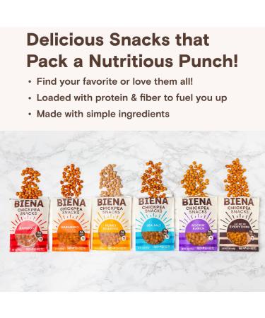 BIENA Chickpea Snacks Variety Pack - Gluten Free, Dairy Free, Plant-Based Protein (6 Bags) - Buy Online on GoSupps.com