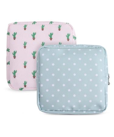 Sanitary Napkin Storage Bag 2pack Sanitary Napkin Pads Storage Bag with Zipper 5x5 inches First Period Bag for Girls/Women/Ladies(Pink Cactus)