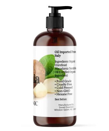 Sweet Essentials Organic Macadamia Nut Oil 8oz - 100% Pure Food Grade Oil for Dry Skin Eczema & More | Imported from Italy - Buy Online on GoSupps.com