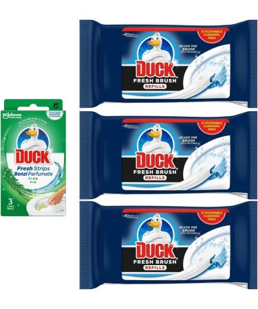 Toilet Cleaner Duck Bundle With 3x Duck Toilet Cleaner Fresh Brush Refills 12pads And Duck Pine Toilet Cleaner Fresh 3 Strips - Bathroom Cleaner Disposable Toilet Brush - Buy Online on GoSupps.com