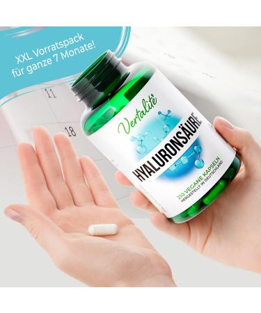Buy Vertalite Hyaluronic Acid Capsules XXL Pack - 210 Vegan 500mg High-Dose Hyaluron (800-1000 KDA) - 7 Months Supply GMO-Free Made in Germany - Buy Online on GoSupps.com