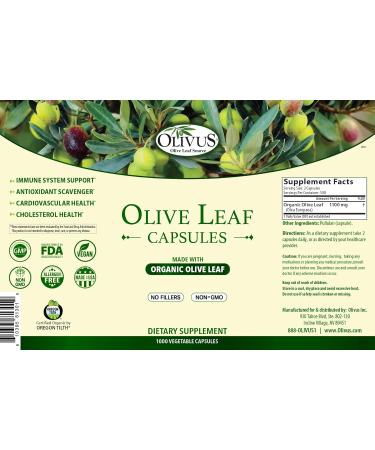 Olive Leaf Capsules - 550 mg Vegetable Capsules - Pure Organic Olive Leaf Powder with No Fillers - Immune Support Antioxidant Supplement (1000) 1 Count (Pack of 1000) - Buy Online on GoSupps.com