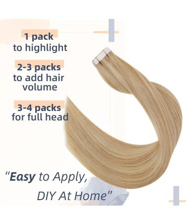 RUNATURE Blonde Highlights Golden Blonde Tape in Human Hair Extensions 14 Inch 50g Remy Real Hair #16P24 - Buy Online on GoSupps.com