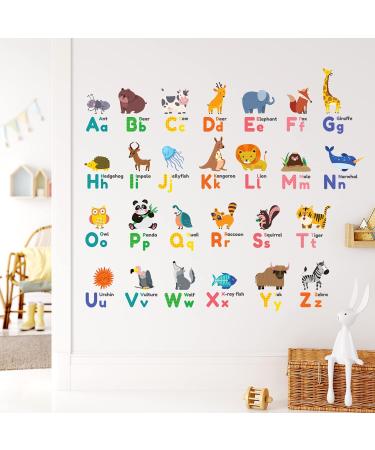 Decowall Colourful Animal Alphabet ABC Kids Wall Stickers - Panda Giraffe Zoo Learning Letter Decals for Nursery & Bedroom - Buy Online on GoSupps.com