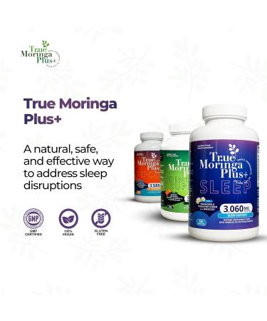 True Moringa Plus+ Sleep Support Supplement 10:1 Extract | 20 000mg of Organic Moringa Chamomile Passion Flower Valerian Root Hibiscus for Relaxation | Natural Sleep Aid for Adults (150 Capsules) - Buy Online on GoSupps.com